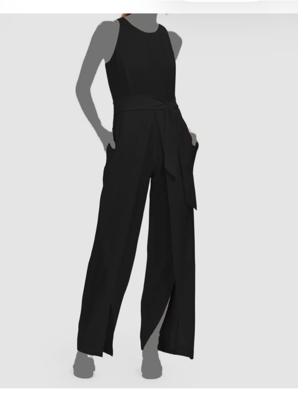INC Womens Black Sleeveless walkthrough jumpsuit  with Tie Waist -Size 4